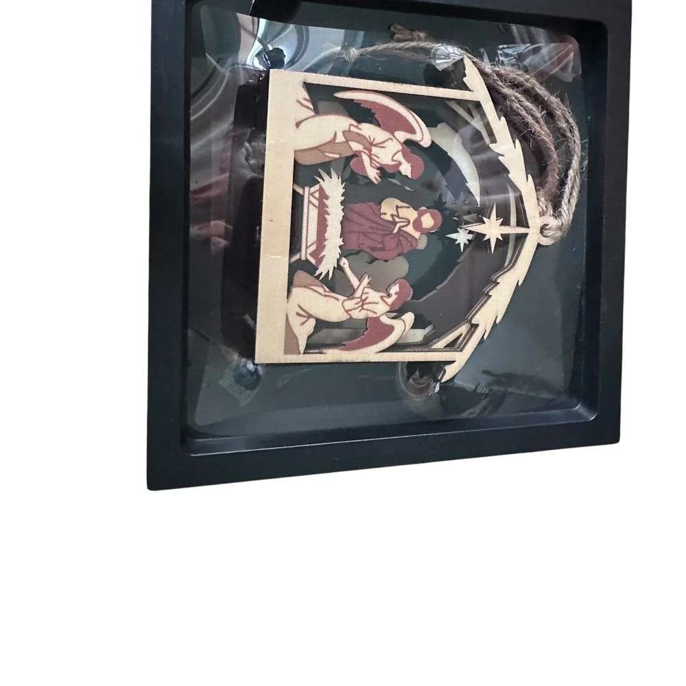Yelsky Wooden Nativity Scene 3D Layered Christmas‎ Ornament in Shadow Box Frame